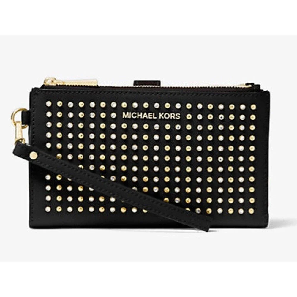 Michael Kors Adele Studded Black Leather Smartphone Wristlet Wallet - Picture 1 of 11